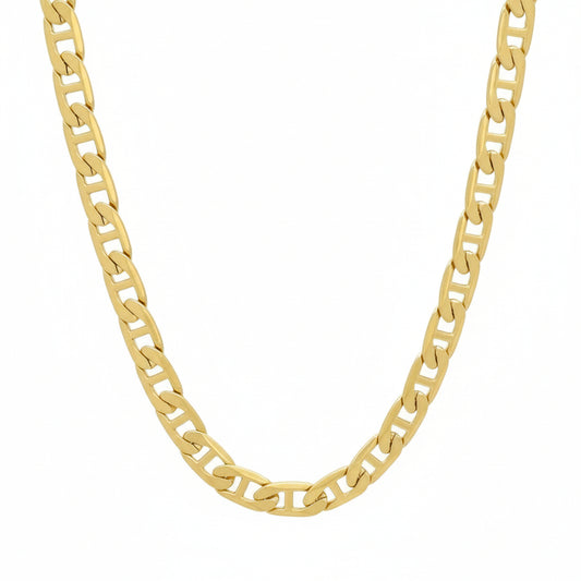 Gold chain necklace on a white background