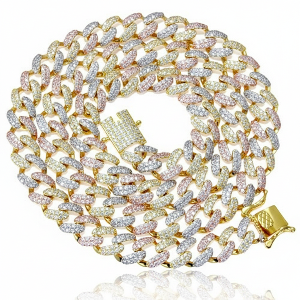 Gold and silver chain necklace on a white background