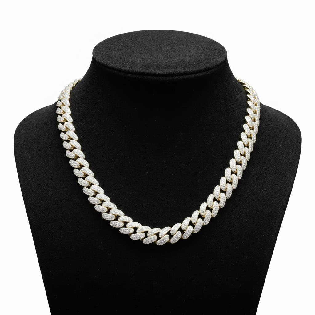 White chain necklace on a black mannequin bust